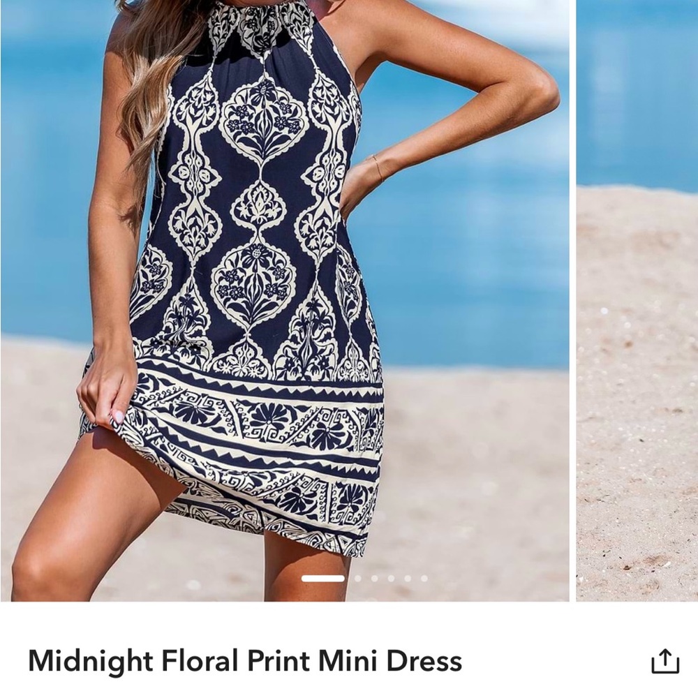 Cupshe Blue and White Halter Sheath Mini Dress